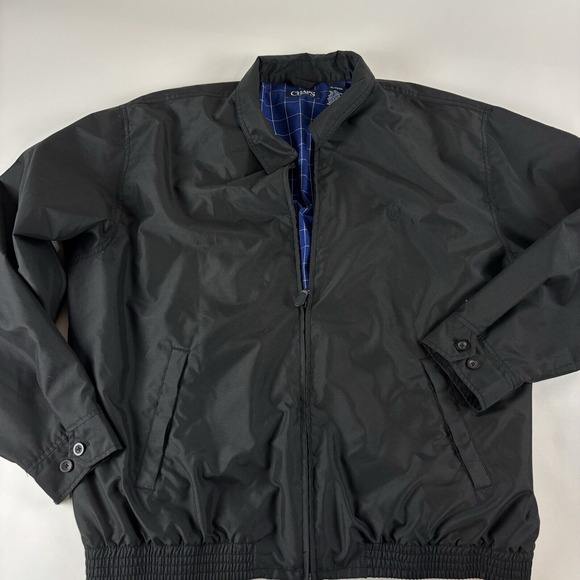 Chaps XL Harrington Jacket Mens Checkered Lined‎ 90s Crest Full Zip Coat Black - Picture 1 of 15